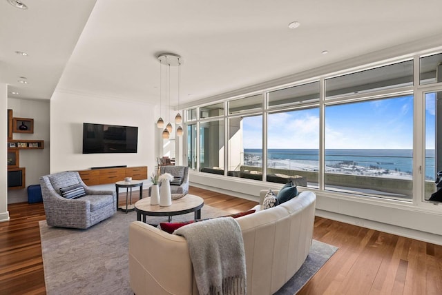 living area with recessed lighting and wood finished floors