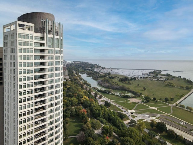 aerial view with a water view
