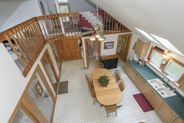 stairway featuring vaulted ceiling