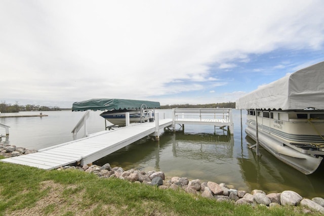 view of dock with a water view