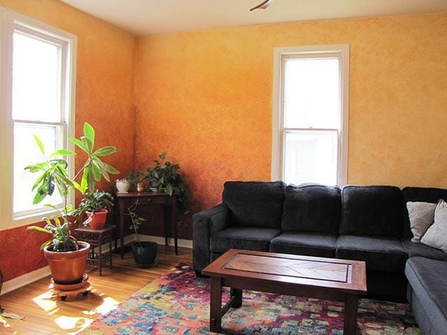 living room with wood finished floors
