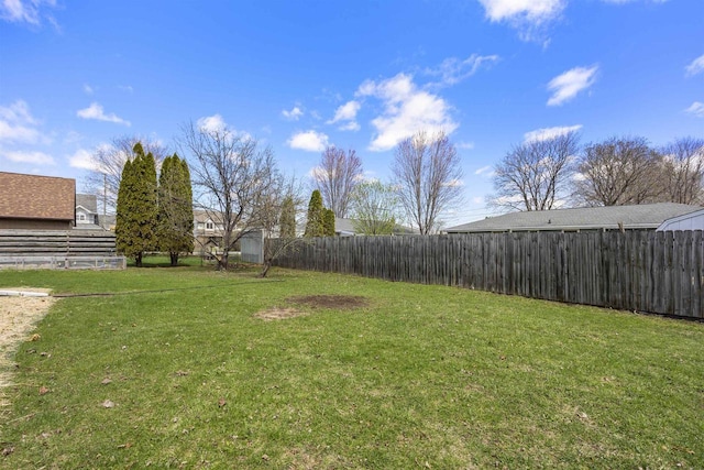 view of yard with a fenced backyard