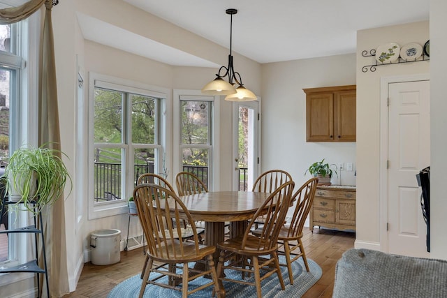dining space featuring baseboards and hardwood / wood-style flooring