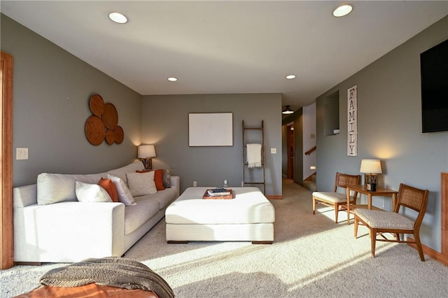 4410 Echo Valley Dr, Eau Claire, WI 54701 - living area featuring stairway, recessed lighting, and light colored carpet