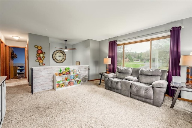3434 Hester St, Eau Claire, WI 54701 - carpeted living room featuring baseboards and ceiling fan