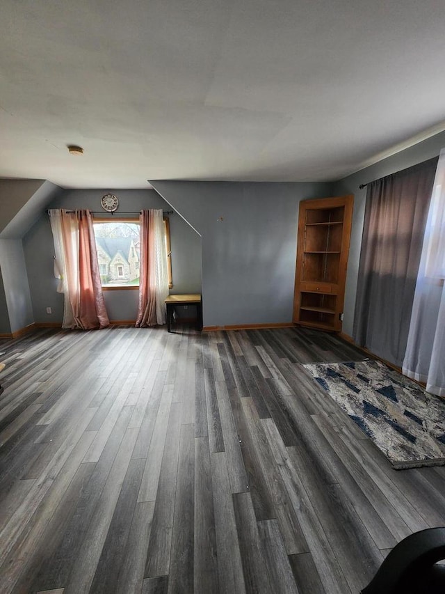 additional living space with baseboards and wood finished floors