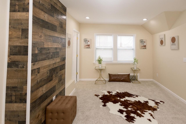 sitting room with carpet floors, baseboards, and recessed lighting