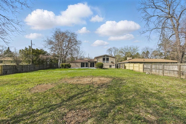 view of yard with a fenced backyard