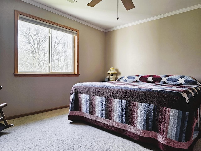 850 Evergreen Dr Unit 8, Hartford, WI 53027 - carpeted bedroom featuring baseboards, ornamental molding, and a ceiling fan