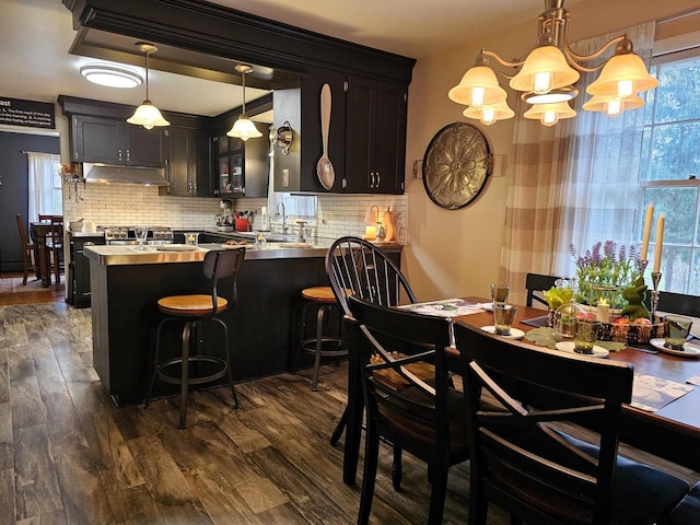 kitchen featuring decorative backsplash, under cabinet range hood, and a wealth of natural light