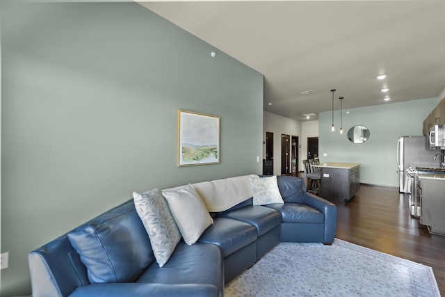 living area featuring dark wood-type flooring