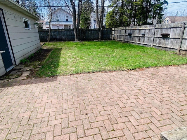view of yard with a patio and a fenced backyard