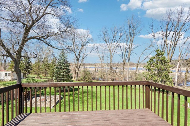 N6376 Hillcrest Rd, Pardeeville, WI 53954 - wooden deck with a water view and a yard