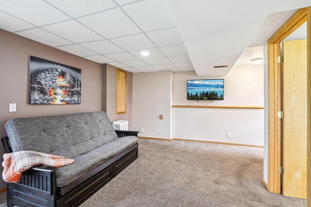 N6376 Hillcrest Rd, Pardeeville, WI 53954 - carpeted living area featuring baseboards, recessed lighting, a drop ceiling, and visible vents