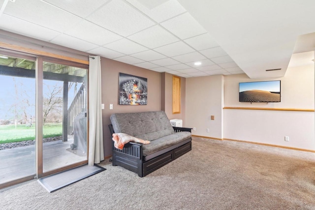N6376 Hillcrest Rd, Pardeeville, WI 53954 - sitting room featuring carpet floors, baseboards, and a paneled ceiling