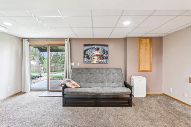 N6376 Hillcrest Rd, Pardeeville, WI 53954 - living area with carpet floors, baseboards, and a paneled ceiling