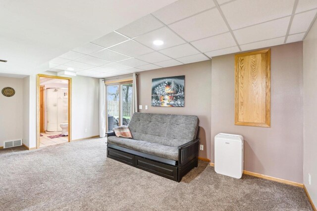 N6376 Hillcrest Rd, Pardeeville, WI 53954 - sitting room featuring baseboards, carpet, a drop ceiling, and visible vents