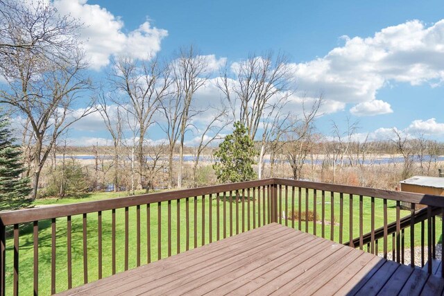 N6376 Hillcrest Rd, Pardeeville, WI 53954 - wooden terrace with a yard and a water view