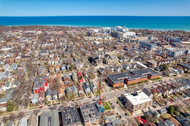 aerial view with a water view and a city view