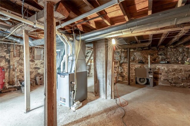 W12141 Hwy 8, Bruce, WI 54819 - unfinished below grade area featuring heating unit and electric panel