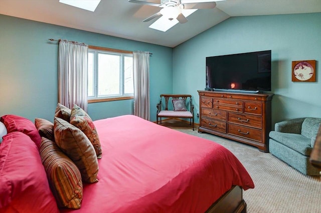 6610 Whittlesey Rd, Middleton, WI 53562 - bedroom featuring carpet floors, vaulted ceiling, a skylight, and a ceiling fan