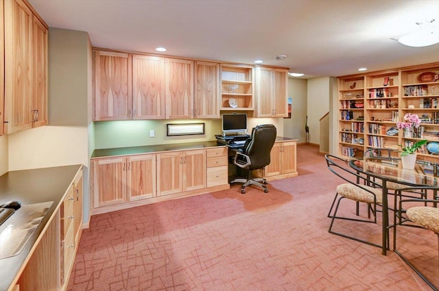 6610 Whittlesey Rd, Middleton, WI 53562 - office featuring light carpet, built in desk, and recessed lighting