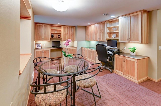 6610 Whittlesey Rd, Middleton, WI 53562 - home office featuring built in desk, recessed lighting, light colored carpet, and baseboards