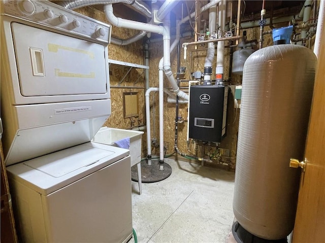 7672 178th St, Chippewa Falls, WI 54729 - utility room featuring stacked washer and clothes dryer