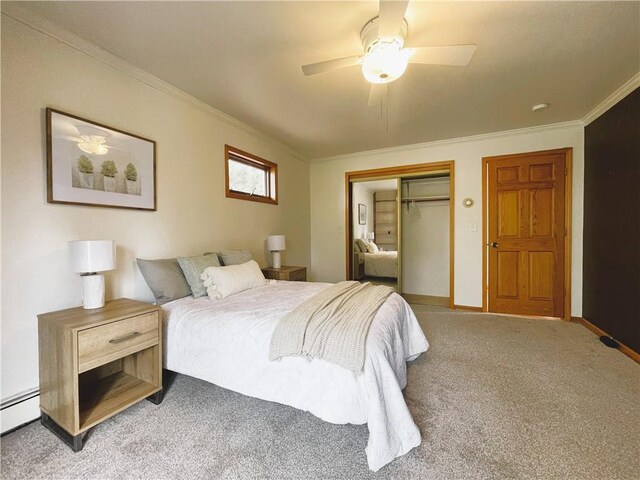 7672 178th St, Chippewa Falls, WI 54729 - bedroom with ornamental molding, a closet, carpet, baseboards, and a baseboard radiator