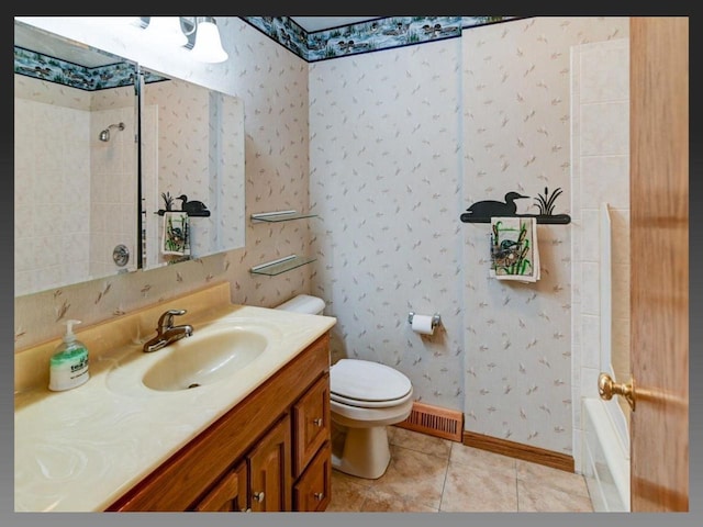 5401 Comanche Way, Madison, WI 53704 - full bath with toilet, vanity, tile patterned floors, and wallpapered walls