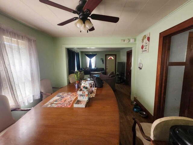 7607 15th Ave, Kenosha, WI 53143 - dining space with a ceiling fan and dark wood-style floors