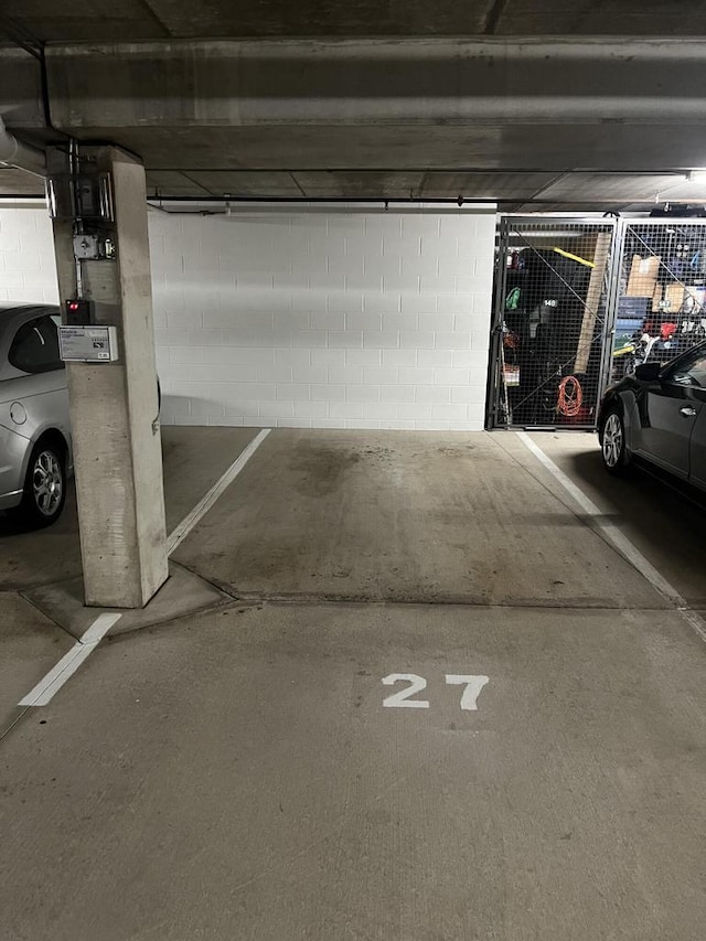 parking deck with concrete block wall