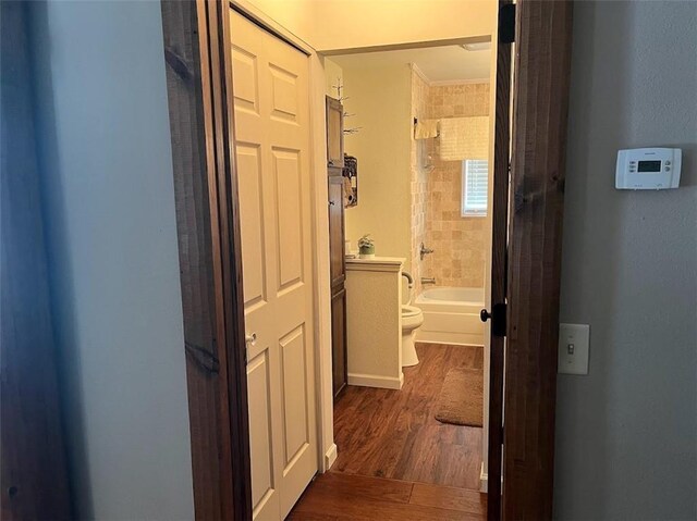 12014 102nd, Chippewa Falls, WI 54729 - hall featuring dark wood-type flooring