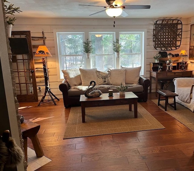 12014 102nd, Chippewa Falls, WI 54729 - living room featuring a ceiling fan and hardwood / wood-style floors