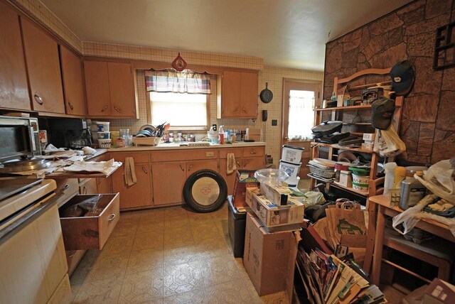kitchen with light countertops and light floors