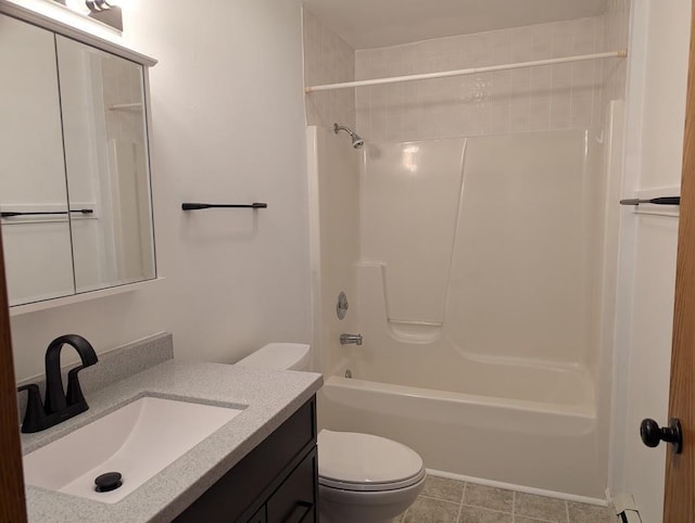 bathroom featuring vanity, a baseboard radiator, shower / bathing tub combination, and toilet
