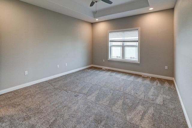spare room with baseboards, ceiling fan, carpet, and recessed lighting