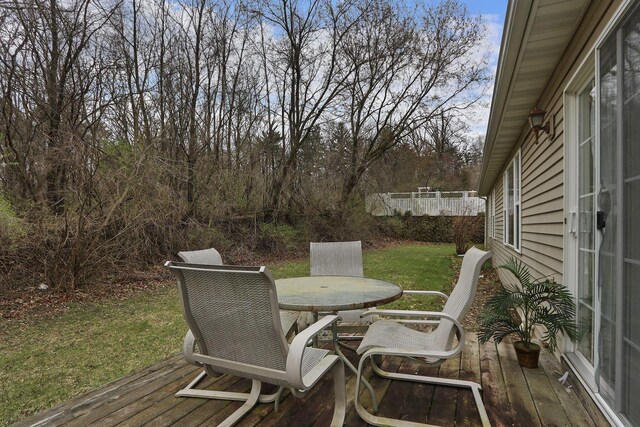 956 Williams St, Walworth, WI 53184 - wooden terrace featuring a yard and outdoor dining area