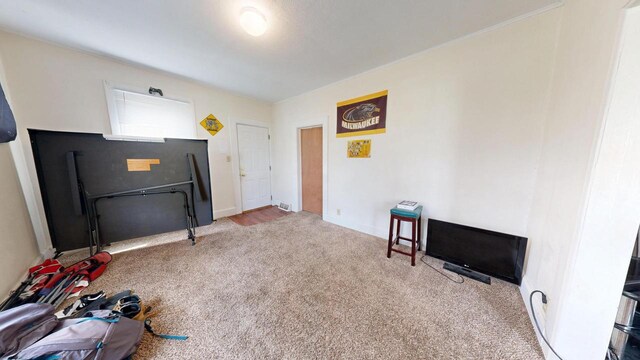 interior space featuring carpet flooring and baseboards