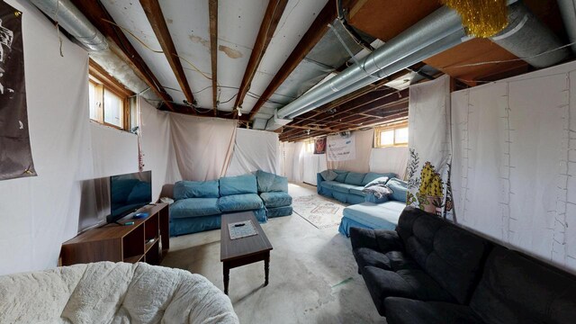 living room with concrete floors