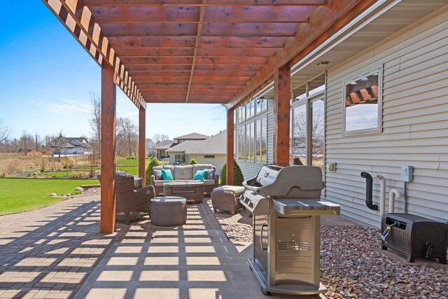 view of patio / terrace with a pergola and an outdoor hangout area