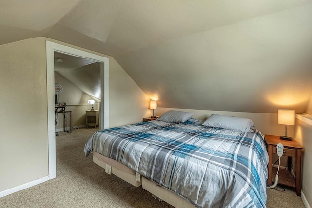 304 Mitchell St, Belleville, WI 53508 - bedroom with baseboards, lofted ceiling, and carpet