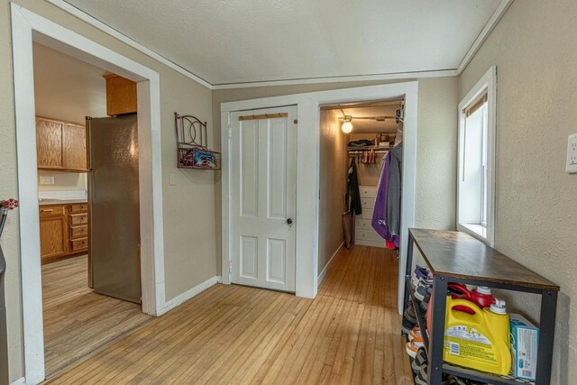 304 Mitchell St, Belleville, WI 53508 - corridor featuring baseboards, ornamental molding, and light wood finished floors