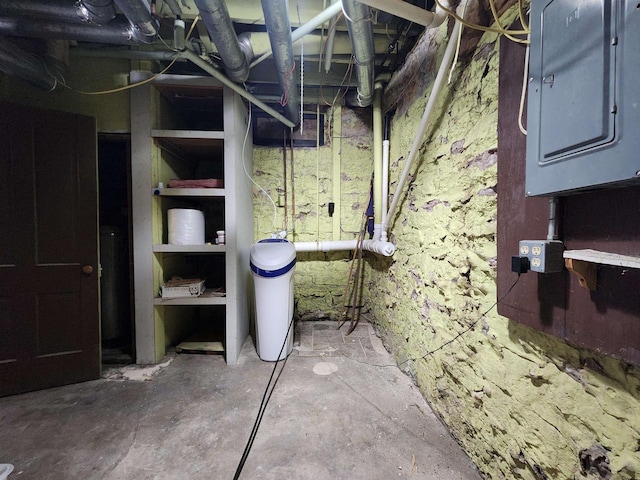 unfinished basement with electric panel