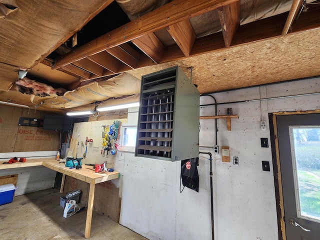 interior space featuring a workshop area
