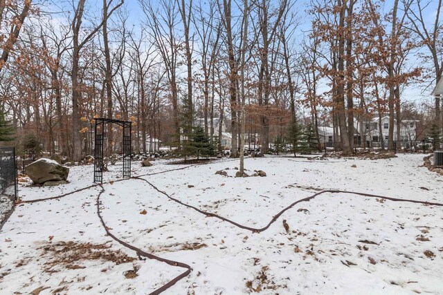 view of yard covered in snow