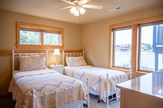 W5588 S Stone Gate Dr, New Lisbon, WI 53950 - bedroom featuring visible vents, carpet, and ceiling fan