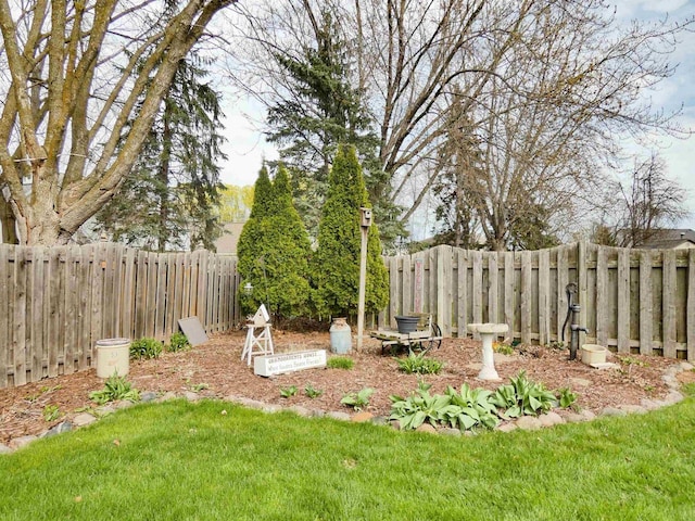view of yard with a fenced backyard