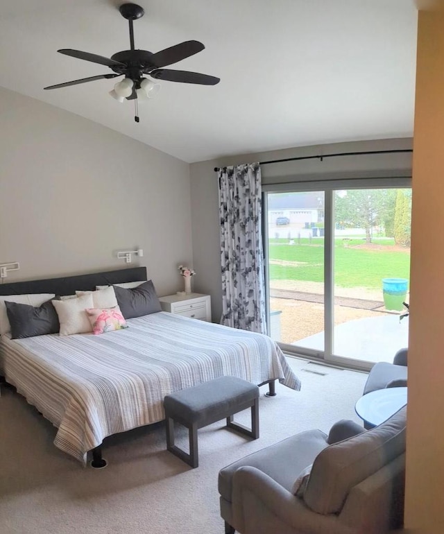 835 Mockingbird Ln, Plymouth, WI 53073 - bedroom featuring carpet flooring, access to outside, vaulted ceiling, and ceiling fan