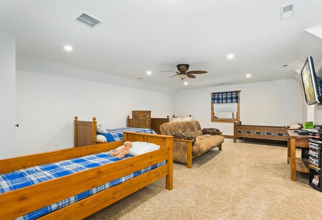 W5929 Driftwood Ln, New Lisbon, WI 53950 - bedroom featuring light carpet, recessed lighting, and ceiling fan